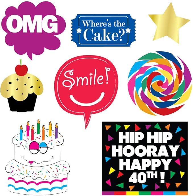 40th Birthday Photo Booth Party Props - 40 Pieces - Funny 40th Birthday Party Supplies, Decorations and Favors