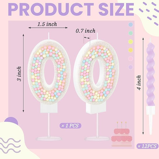 MTLEE Number 0 Birthday Candle with 12 Pcs Spiral Candles for Girls Macaron Pastel Rainbow Unicorn Pink Cake Topper for Sweet Theme Party Decoration