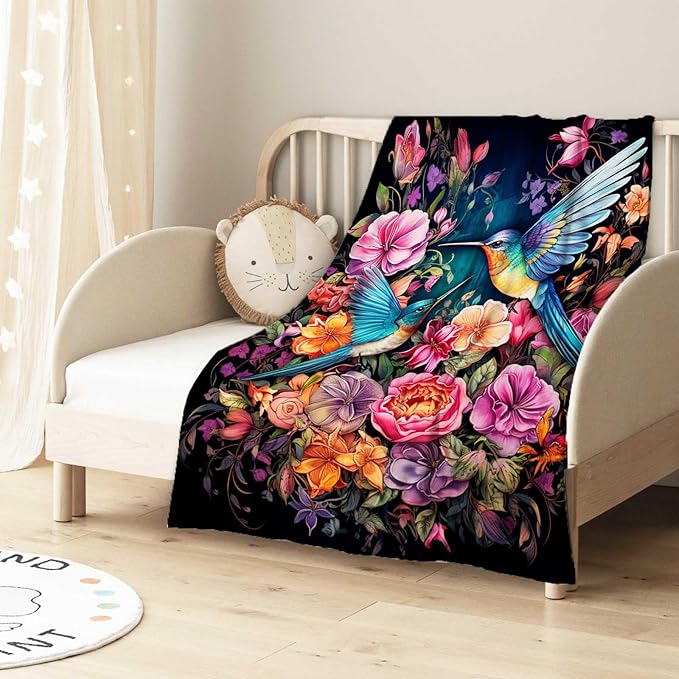 Firmiso Hummingbird Throw Blanket, Hummingbird Gifts for Women, Bird Blanket for Home Decor, Soft Lightweight Fleece, Washable No-Pilling, Single Sided, Hand/Machine Wash, 40x50 Inches