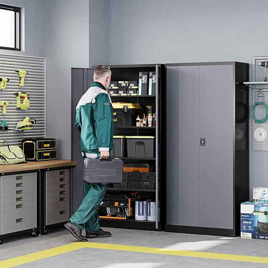 Letaya Metal Garage Storage Cabinets with Lock Door and Adjustable Shelves, Steel Tool Cabinets for Home,Office,Warehouse Organisieren (Black Grey, 72" H)