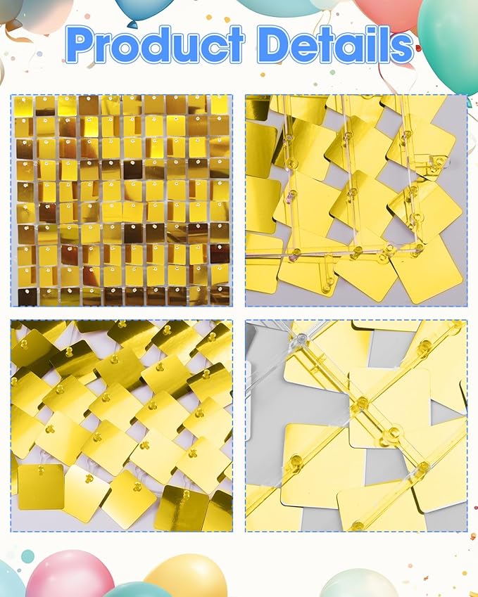 Gold Shimmer Wall Backdrop 24 Panels Cover 6 x 4 Ft, Photo Backdrops for Wedding,Anniversary,Birthday,Party Decoration