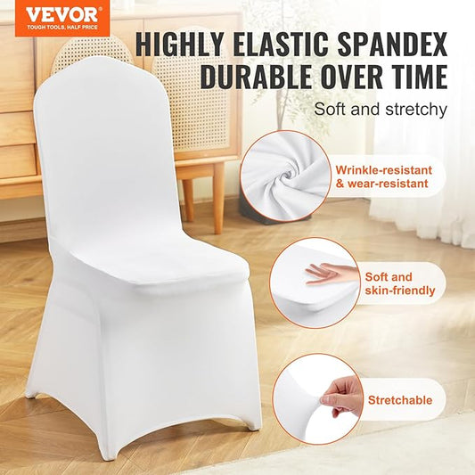 VEVOR 30 Pcs Flat-Front Chair Covers Polyester Spandex Chair Cover Stretch Slipcovers, Wedding, Holiday, Banquet, Party, Celebration, Dining,White