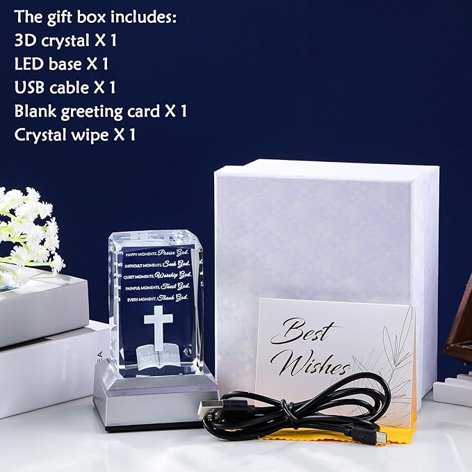 Movdyka 3D Crystal Christian Gifts for Women Men Faith, Inspirational Bible Verse Religious Gift Keepsake with Colorful LED Night Light, Get Well Spiritual Gifts Ideas for Birthday