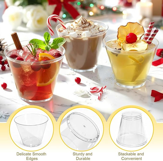 150 Pack Plastic Cups 9 oz Clear Plastic Cups for Cocktail Fancy Disposable Cup for Party Stemless Wine Glasses for Wedding Thanksgiving Christmas Party Graduation