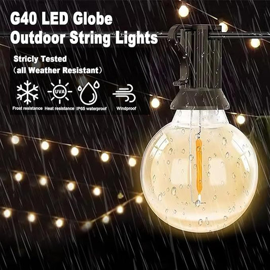 60FT LED String Lights with Remote, G40 Dimmable Globe for Patio, 27 Edison Shatterproof Bulbs, Waterproof Backyard Lights