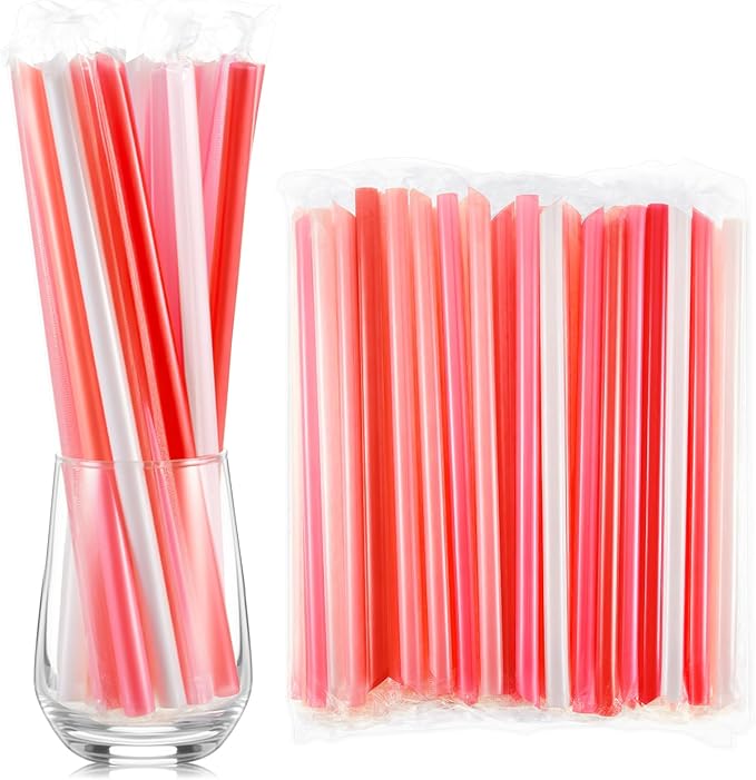Tessco for you Jumbo Smoothie Straws Bulk Large Plastic Disposable Bubble Tea Straws Wide-Mouthed Individually Wrapped for Tall Homemade Milkshakes Drinking(9.84 Inch,Red,600 Pcs)
