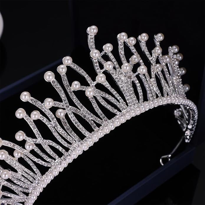 Kamirola - Baroque Wedding Crown Pearl Bride Tiaras Crystal Crown and Tiaras Flower Bridal Headpieces for Women and Birthday Prom Pageant Party Halloween… (Silver AB)