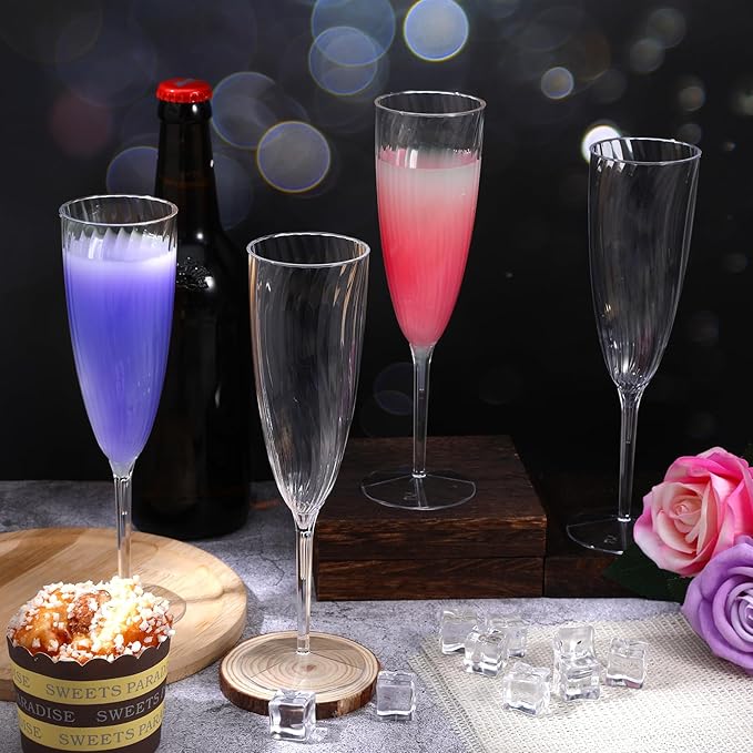 40 PCS Clear Disposable Plastic Champagne Flutes,6 Oz Plastic Champagne Glasses, DisposableFlutes for Party, Disposable Wine Glasses Cocktail Cups for Home Daily Life Party Birthday Wedding Toasting