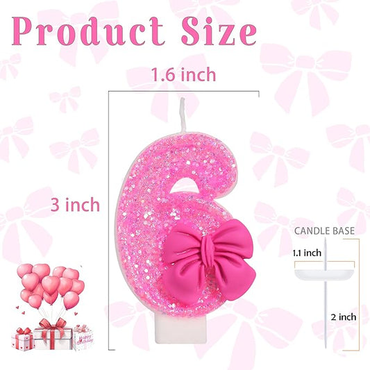 Birthday Candle for Cake, Rose Bow Number Cake Candles, 2.76 inch Number Happy Birthday Candle, Cake Topper Decoration for Birthday Party (Number 6)