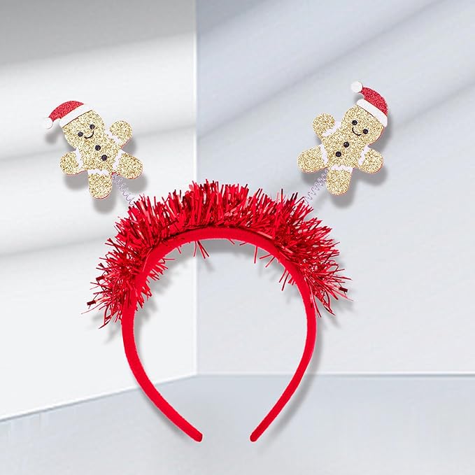 Beleki Gingerbread Headbands with Christmas Hat - Glitter Headband Hair Hoop Headwear Funny Christmas Hair Accessories for Aldut Teens Kids Gift Xmas Holiday Party Festival Events Cotume Decor
