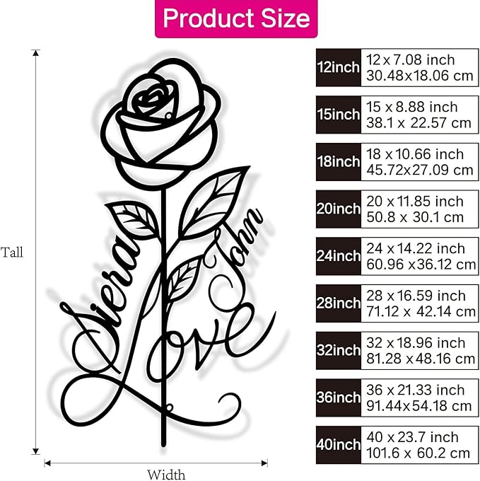 Personalized Metal Rose Sign,Wedding Decoration Sign,Metal Rose Wall Decor With Couples Name,Romantic Gifts for Anniversaries, Valentine's Day