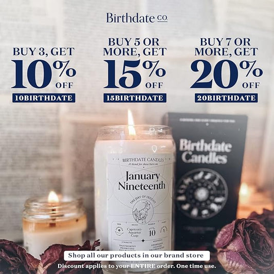 Birthdate Candles, May 7 - Taurus Zodiac Scented Candles Birthday Gift - Cedar, Sandalwood & Eucalyptus Scent - All-Natural Soy & Coconut Wax, 60-80 Hour Burn Time - Made in USA