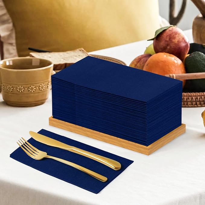 KAMMAK Blue Napkins Disposable 100 Pack Cloth like Paper Dinner Napkins Folded with Pocket Navy Blue Napkins Hand Towel for Party Decoration, Wedding Reception, Bathroon and Kitchen (16.5 x 16.5 inch)