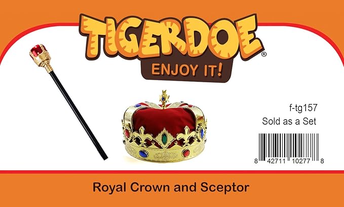 Tigerdoe Kings Crown and Scepter - King Costume Accessories - Royal Costumes - Dress Up