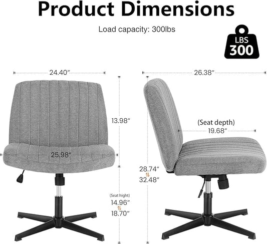 OLIXIS Criss Cross Legged Chairs Armless No Wheels Wide Seat Height Adjustable Swivel Padded Fabric Home Office Desk Seating for Bedroom, Student, Study Room