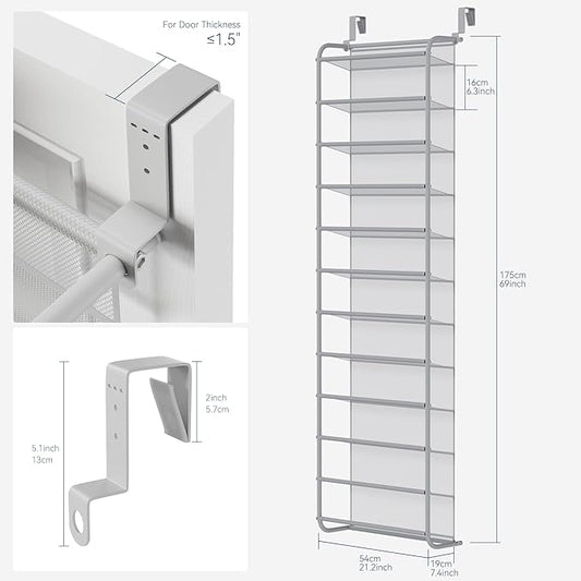 Whitmor 36 Pair Over The Door Shoe Organizer, 12 Tier Hanging Shoe Organizer, Heavy Duty Metal & Mesh Shoe Holder, Hanging Shoe Rack for Closet Organizer & Storage, 69"L x 21.7"W x 7.5"H, Grey