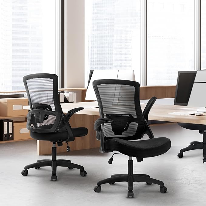 NEO Chair Office Desk Chair Computer High Back Mesh Gaming Seat with Ergonomic Adjustable Comfy Flip-up Armrests Lumbar Support Height for Home (Black)