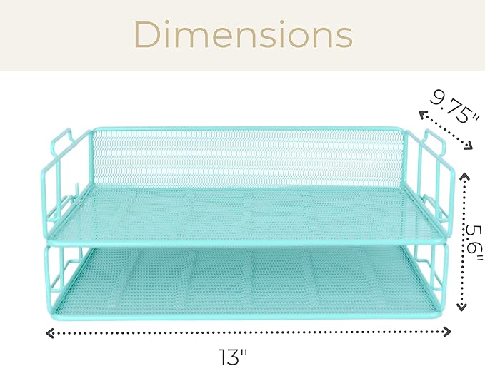BLU MONACO Aqua Mesh Paper Tray Set of 2 | Stackable Letter Trays for Desk Storage | Metal Document Holder and File Organizer for Home, Office and School | 13ā x 9.8ā x 5.6ā Workspace Organizer