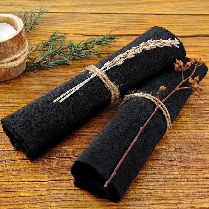 Socomi Cloth Napkins Black Fall Thanksgiving Washable Reusable Bulk Linen Cotton Napkins Set of 4 17"x17" for Wedding Party Bridal Baby Shower Birthday Dining Table Decorations