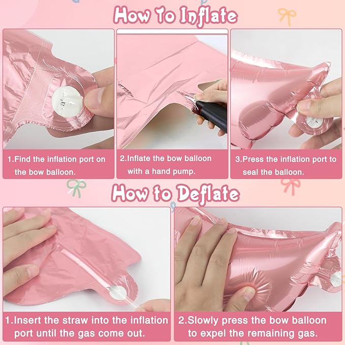 4 Pcs Pink Bow Balloons Bow Party Decorations for Girl Women Pink Bow Birthday Decorations Giant Foil Balloon for Baby Shower Bridal Engagement Wedding Decor Bachelorette Party Supplies