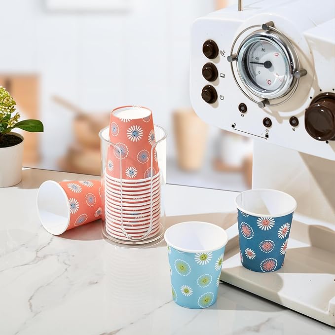 SIUQ [600 Pack 5 oz Paper Cups, Disposable Bathroom Cups, Small Mouthwash Cups, Hot/Cold Beverage Drinking Mini Cup for Party, Picnic, BBQ, Travel (Daisy)