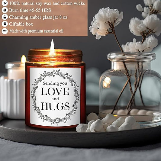 Sending You Love & Hugs Gift Candles - Gifts for Women - Friendship, Relaxing Gift for Her, Bestie, Sister, Wife, Daughter, Mom - Jasmine Natural Soy Wax Calming Scented Candle for Home