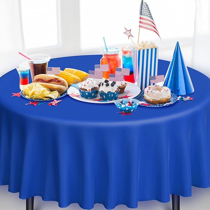 MASHAN 24 Pack 4th of July Plastic Tablecloth, Red White and Blue Patriotic Disposable Tablecloth, Waterproof Round Table Cover for Patriotic Independence Day Memorial Day Party Decorations, 84 Inch