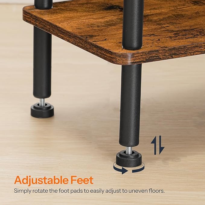 HOOBRO Narrow Side Table Set of 2, 3-Tier Slim End Table No Tools Needed, Twist-On Assembly, Skinny Nightstand Sofa Storage Shelf for Living Room, Bedroom, Study, Rustic Brown and Black BF246BZP201