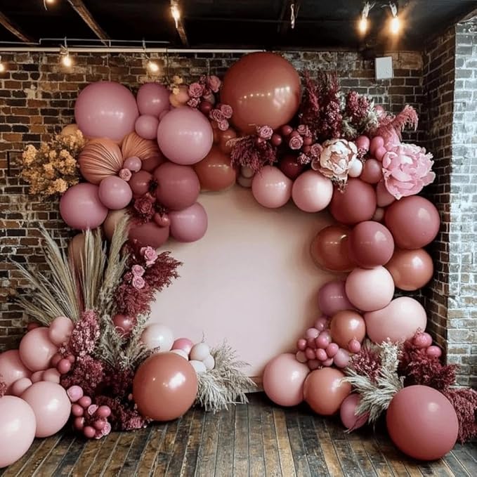 Dusty Rose Pink Balloon Garland Arch - Double Stuffed Dark Pink Balloons For Boho Birthday Baby Shower Thanksgiving Bridal Shower Wedding Party Decorations
