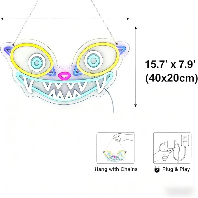 Tiger Neon Sign, Fierce Animal Wall Light, Blue Pink Yellow LED Art, Fantasy Game Room Light (11.2"x16.5")