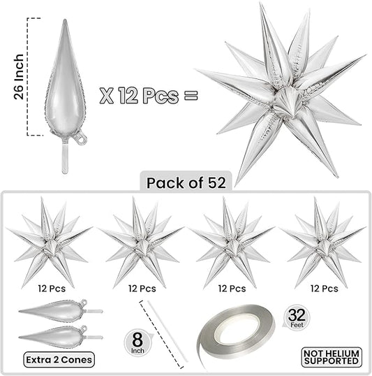 KatchOn Large Silver Star Balloons - 50 Pieces | Star Balloons with Shine for Happy Anniversary Decorations, New Years Decorations 2026 | Foil Silver Starburst balloons | star birthday decorations