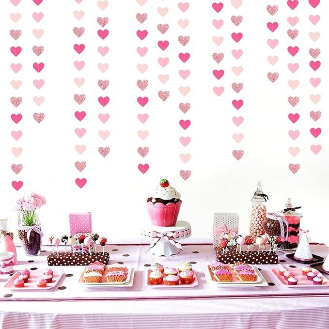 Hot-Pink Rose-Gold Party Decorations Heart-Garland - 52ft Wedding Bridal Shower Hanging Decoration Streamers Banner,Baby Girl Birthday Bachelorette Engagement Mohters Decor Panduola