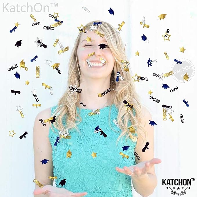 KatchOn, Congrats Grad Confetti 2025 - Pack of 1000 | Graduation Table Decorations 2025 | Grad Confetti Class of 2025,Navy Blue and Gold Graduation Decorations 2025