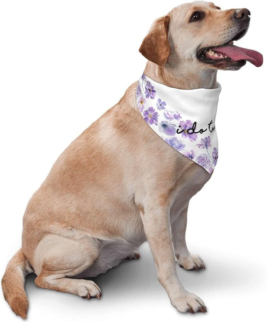I Do Too Dog Wedding Bandana,Married Puppy Pet Bandanas Accessories,Wedding Photo Prop for Dog Lover Pet Scarf Accessories (Purple Flowers)