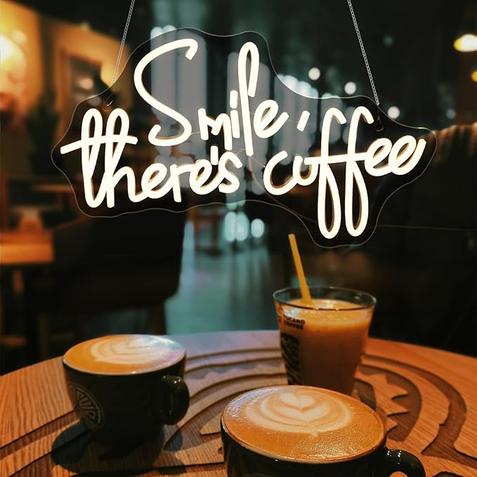 Smile There's Coffee Neon Sign, Neon Signs for Wall Decor Neon LED Signs Room Neon Light Up Signs Home Decor