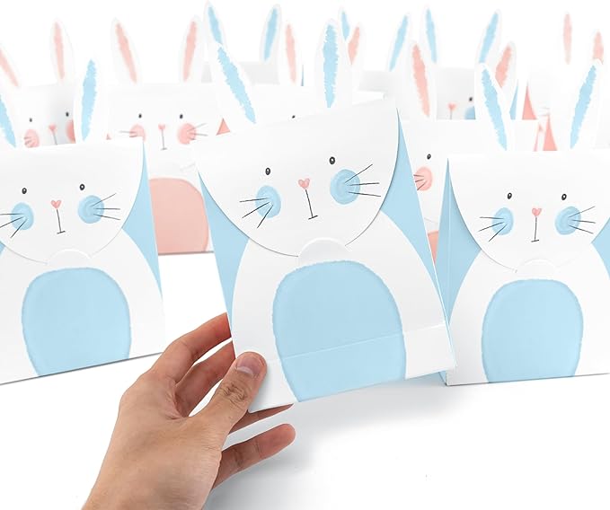 Cheerland Bunny Party Favor Bags for Bunny Birthday Decoration Easter Baby Shower Party Favors Blue and Pink Goodie Bag Rabbit Birthday and Garden Spring Tea Rabbit Party Supply - Pack of 12