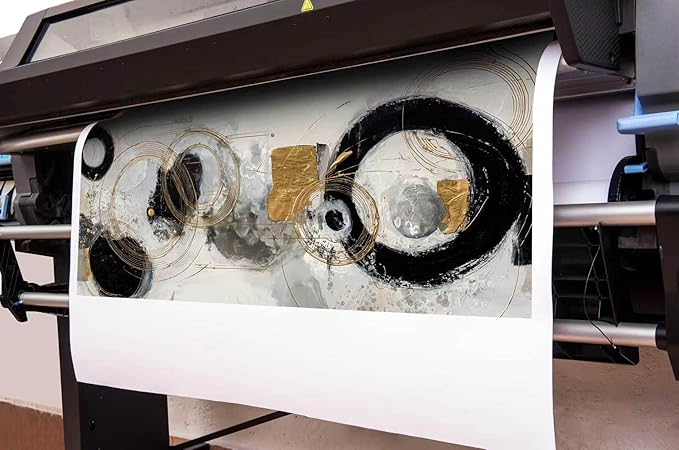 Abstract Circle Canvas Wall Art for Office Modern Wall Decor for Dining Room Black White Gold Pictures Wall Art for Bedroom Size 24 x 48 Inch