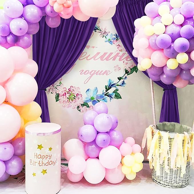 Hiasan Purple Backdrop Curtains for Parties, Polyester Photography Backdrop Drapes for Family Gatherings, Wedding Decorations, 5ftx7ft, Set of 2 Panels