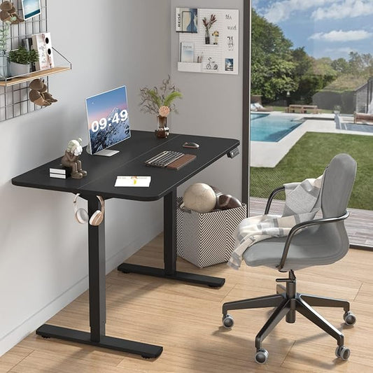 Furmax Electric Height Adjustable Standing Desk Large 48 x 24 Inches Sit Stand up Desk Home Office Computer Desk Memory Preset with T-Shaped Metal Bracket, Black