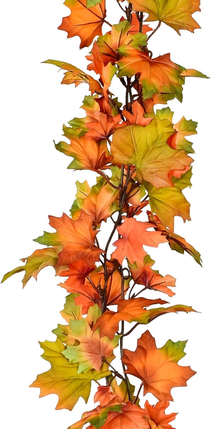 2 Pack Fall Garland Maple Leaf, 6.5Ft/Piece Hanging Vine Garlands Artificial Autumn Foliage Garland Thanksgiving Decor for Home Wedding Fireplace Party
