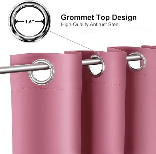 ChrisDowa Blackout Curtains 102 Inches Long for Living Room, Grommet Thermal Insulated Room Darkening Curtains for Bedroom (1 Panel Set, Pink, 52W x 102L)