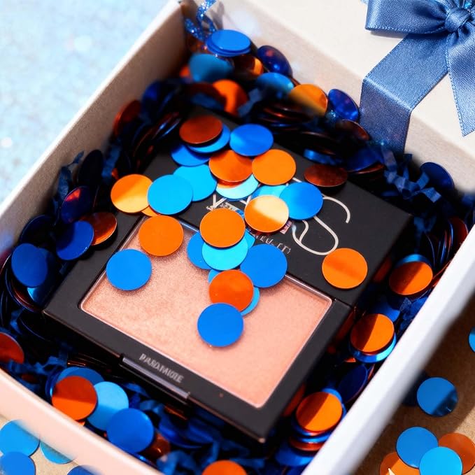Orange and Blue Circular Foil Confetti Decorations: Party Table Metallic Confetti for Balloon Filling, Wedding, Graduation Party Decorations, 100g per Pack