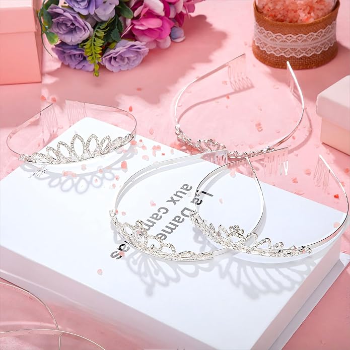 24 Pcs Crystal Tiara Headbands for Women Princess Headband Crown with Combs Tiaras and Crowns for Pageant Bridal Wedding Prom Party Gifts