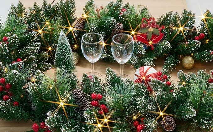 Christmas Garland with Lights, Battery Powered 8 Lighting Modes, 9FT 50 LED Luminous Christmas Decorations Indoor Home Decor.