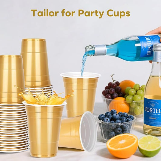 100PCS Gold Plastic Cups, 16oz Disposable Party Cups Bulk Pack, BPA Free Drinking Cups for Soda Juice Beer Cold Drinks Suitable for Wedding Halloween Thanksgiving Christmas Birthday Celebrations