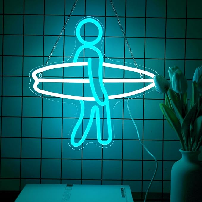 Surfer Neon Sign for Home Décor, Surfboard Neon Light for Wall Decor, Surfing Led Sign, Gym Room Bedroom Decoration, Sports Neon Signs, Men Women Boys Birthday Christmas Gifts Size 12''