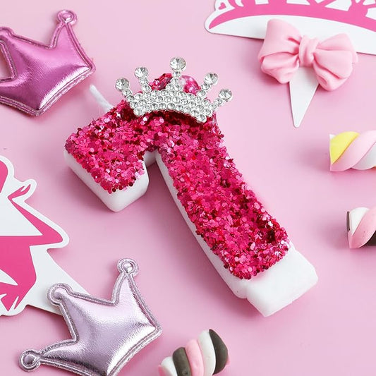 Hot Pink Birthday Candles Crown Number 7 Candle 7th Birthday Party Decorations Cake Topper Cupcake Decor for Anniversary Celebrations Supplies