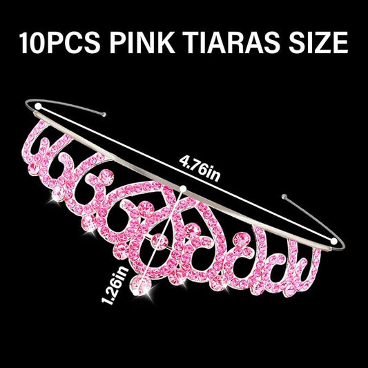 10 Pcs Pink Tiaras Crowns Headbands for Women Girls Princess Tiara Bulk Crown Rapunzel Crown for Wedding Birthday Crystal Tiara for Prom, Bride, Pageant, Halloween