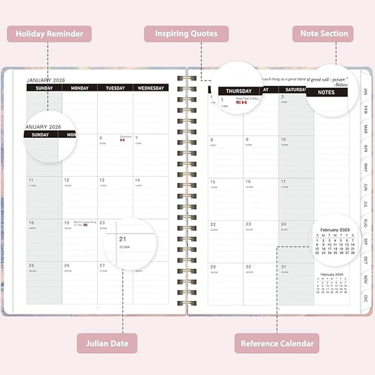2026 Planner, Weekly and Monthly Calendar Agenda Book, Jan 2026 - Dec 2026, Hardcover Planning Academic Planner for Office School Supplies and Desk Accessories - A5 (6.3'' x 8.5'')