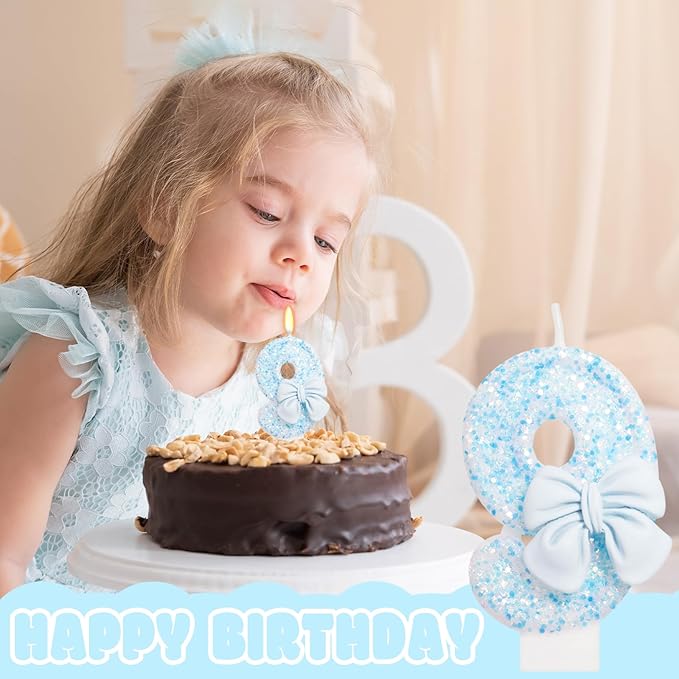 Birthday Candle for Cake, Blue Bow Number Candles, 2.76 inch Number, Cake Topper Decoration for Birthday Party (Number 9)